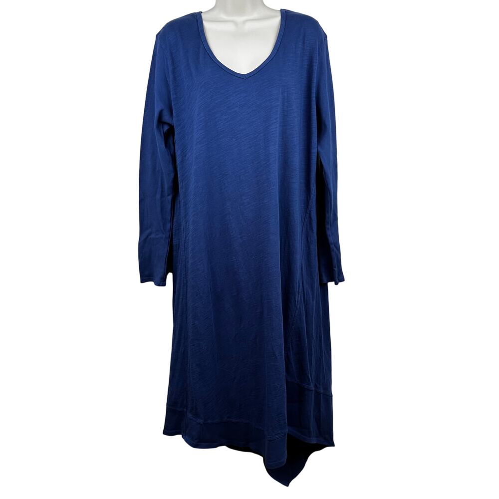 Fresh Produce Dress Long Sleeve Cotton Slub Knit Asymmetrical Maxi Midi Blue XL